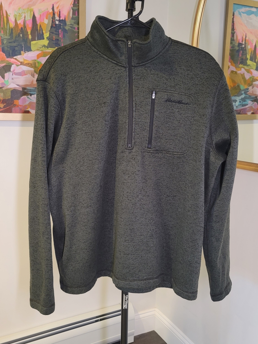 EDDIE BAUER Dark Green Quarter Zip Fleece Knit Sweater Men's Size XXL